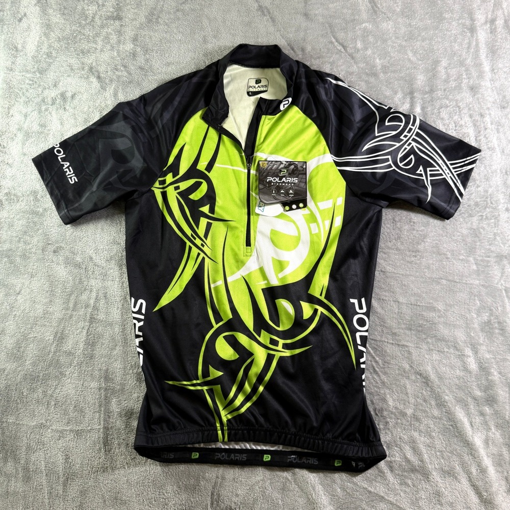 Polaris Bikewear Mens Cycling Jersey L Short Sleeve Road Trail Urban Lime Green - Picture 2 of 10